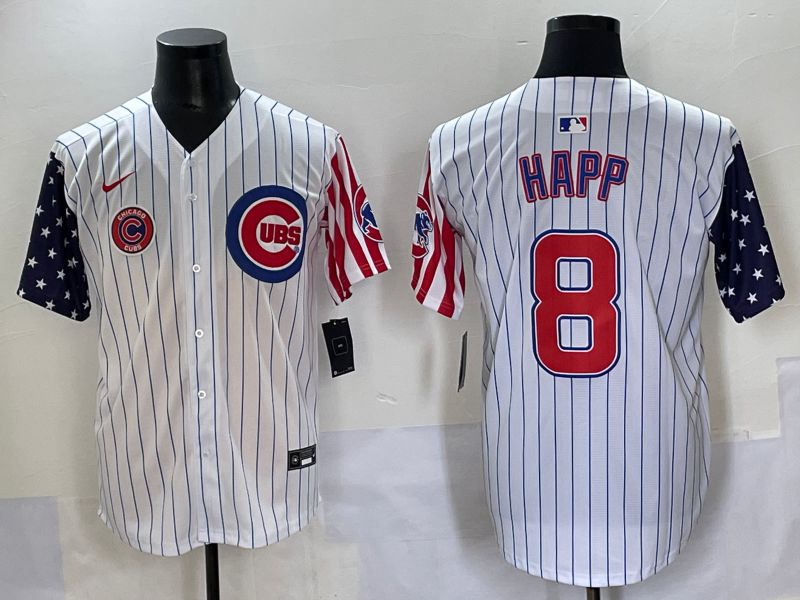 Men 2025 Chicago Cubs #8 Happ White Stripe a generation of national flags Joint Name Nike MLB Jersey style 6->chicago cubs->MLB Jersey